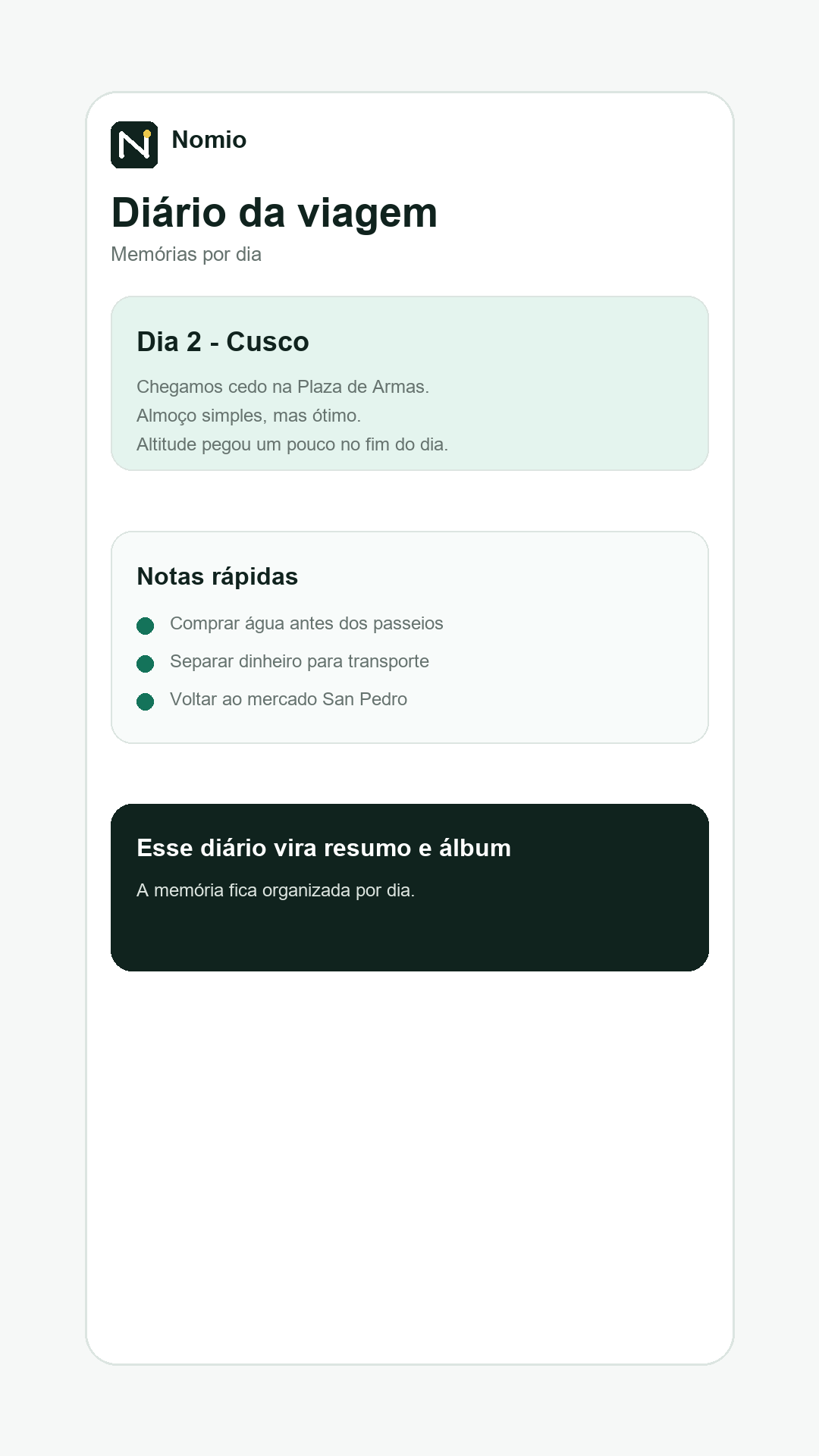 Diário no app Nomio